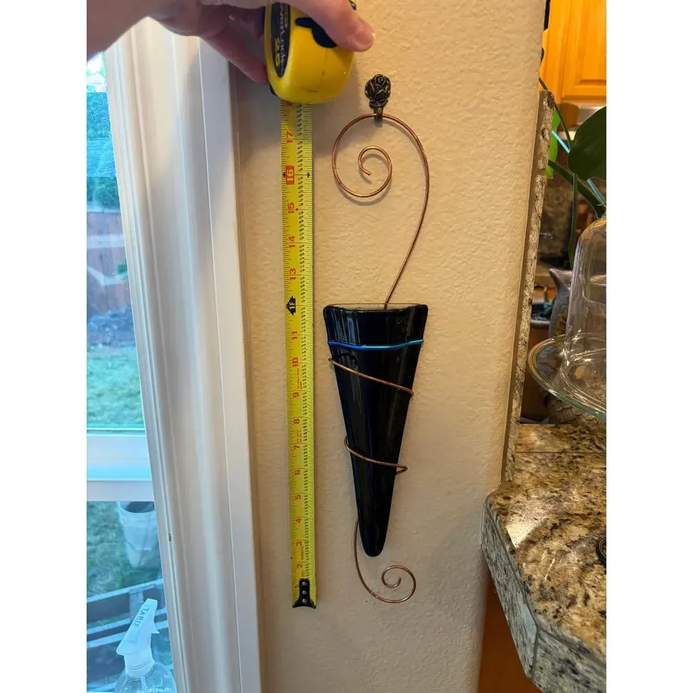 Cobalt Art Glass and Copper Wall Sconce Vase
